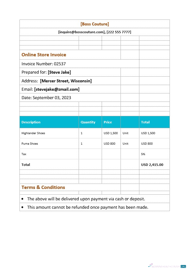 Download Online Store Invoice Template Photoshop template